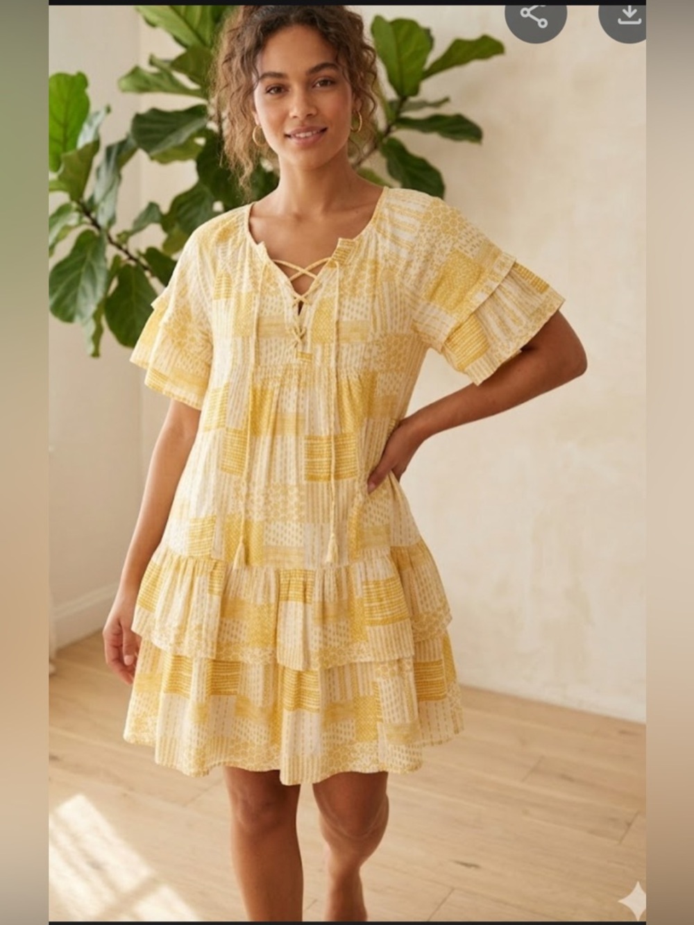 Caslon White and Yellow Printed Linen-Blend Top